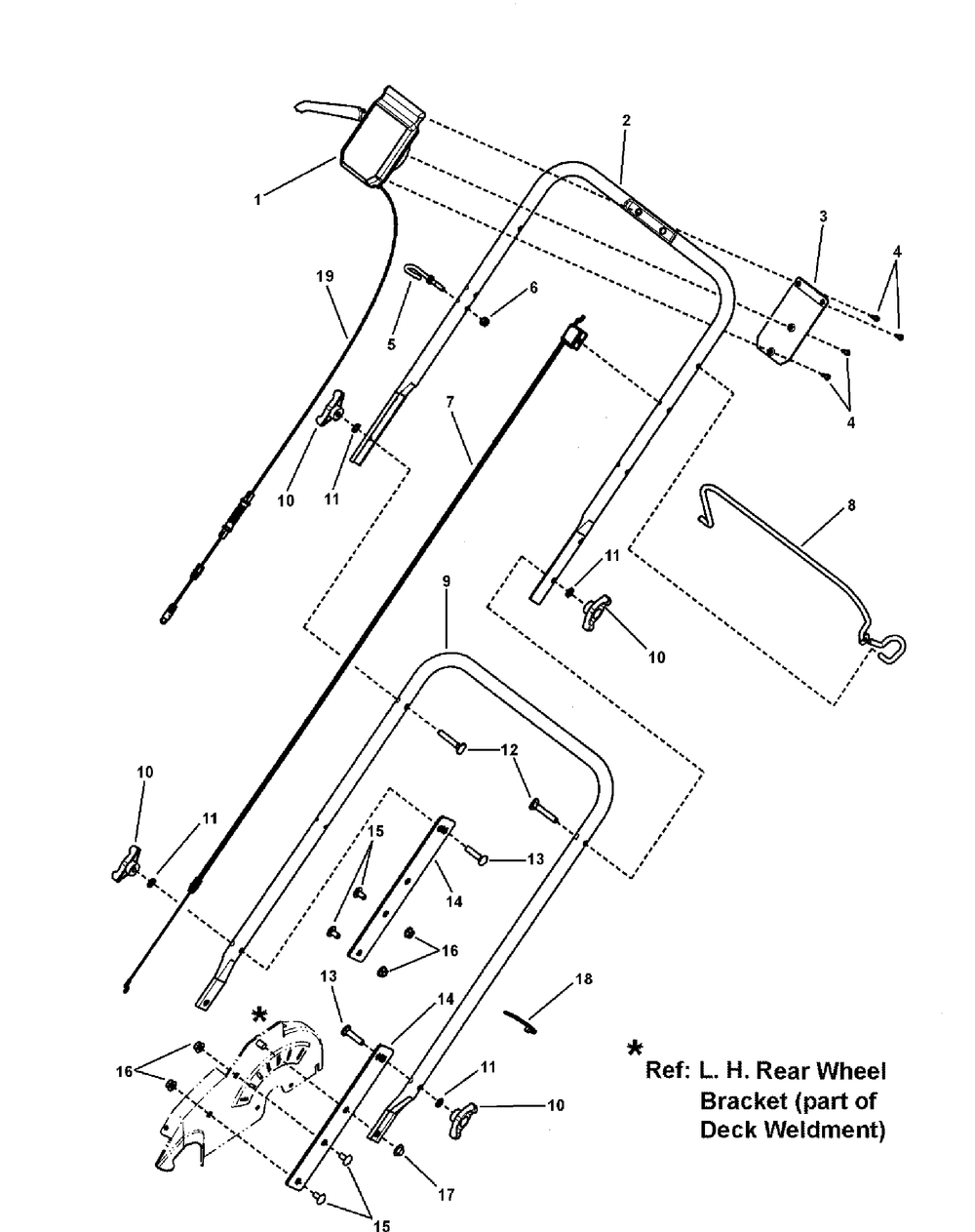 Handle Assembly Group Diagram and Parts List for 7800670-BBRS219BS 2010 Briggs and Stratton Lawn Mower